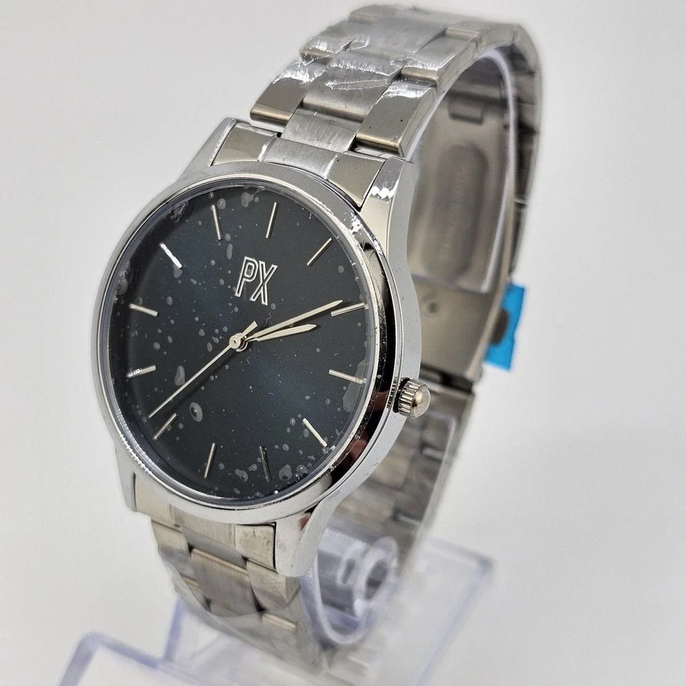 PX Men's Watch 40mm Large Gray Case Black Dial Gray Bracelet Band 7